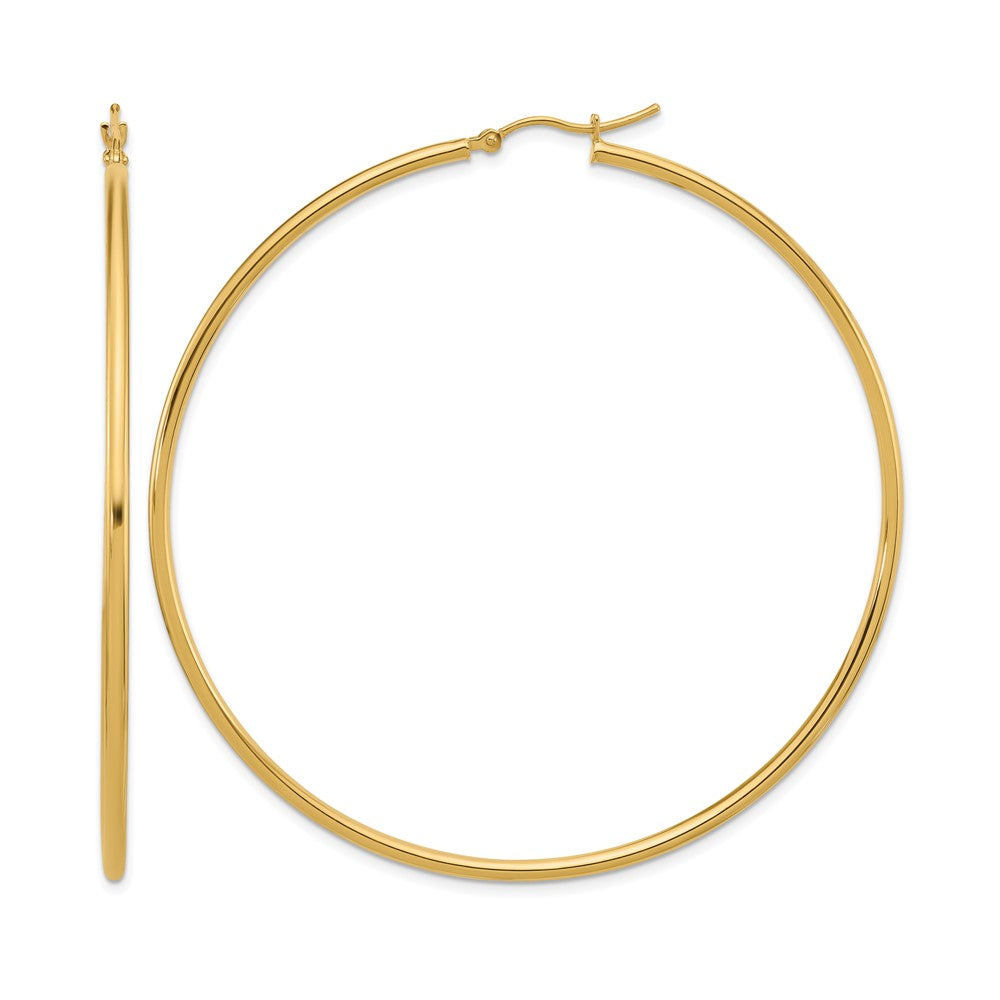 10k Polished 2x65mm Lightweight Tube Hoop Earrings