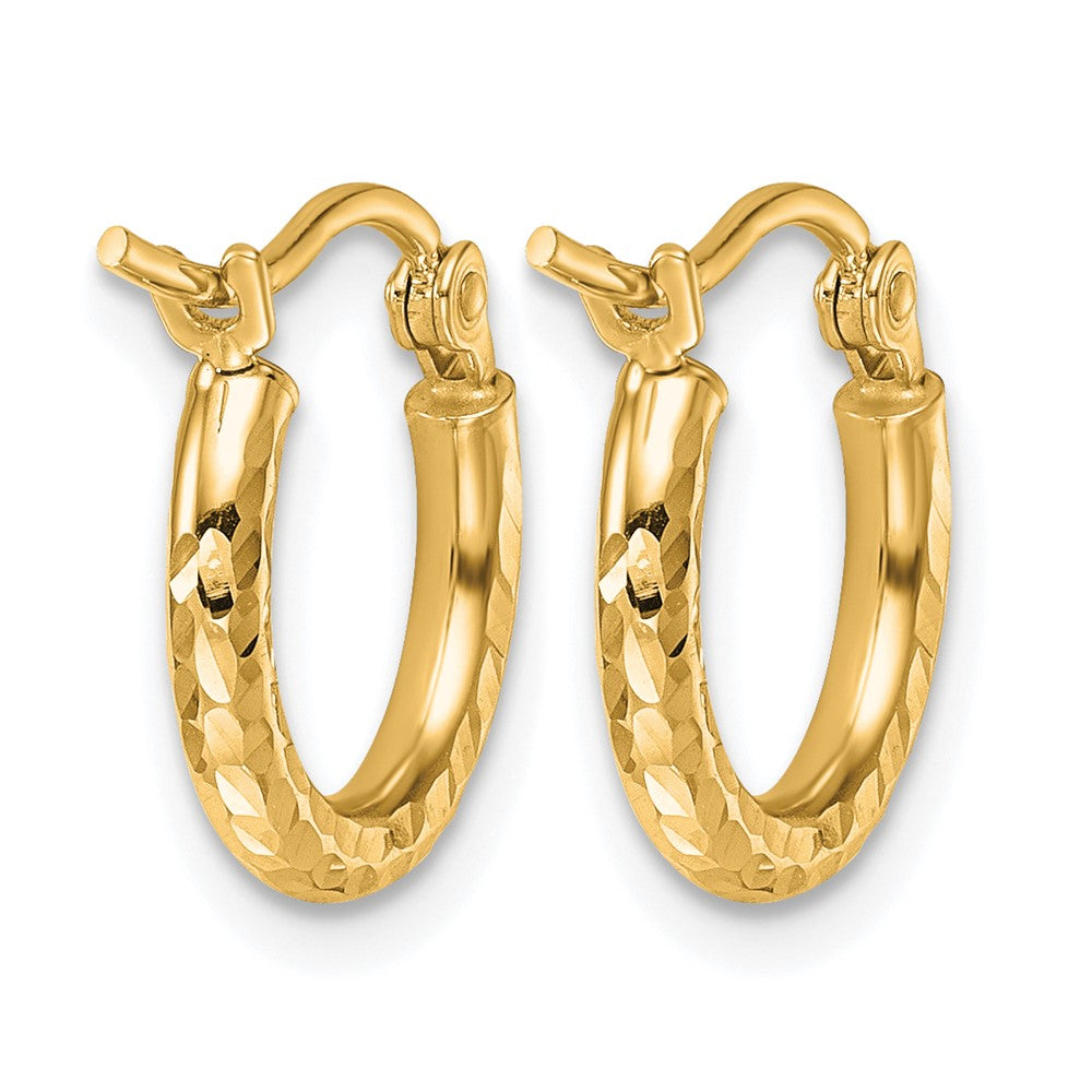 10k Diamond-cut 2mm Round Tube Hoop Earrings