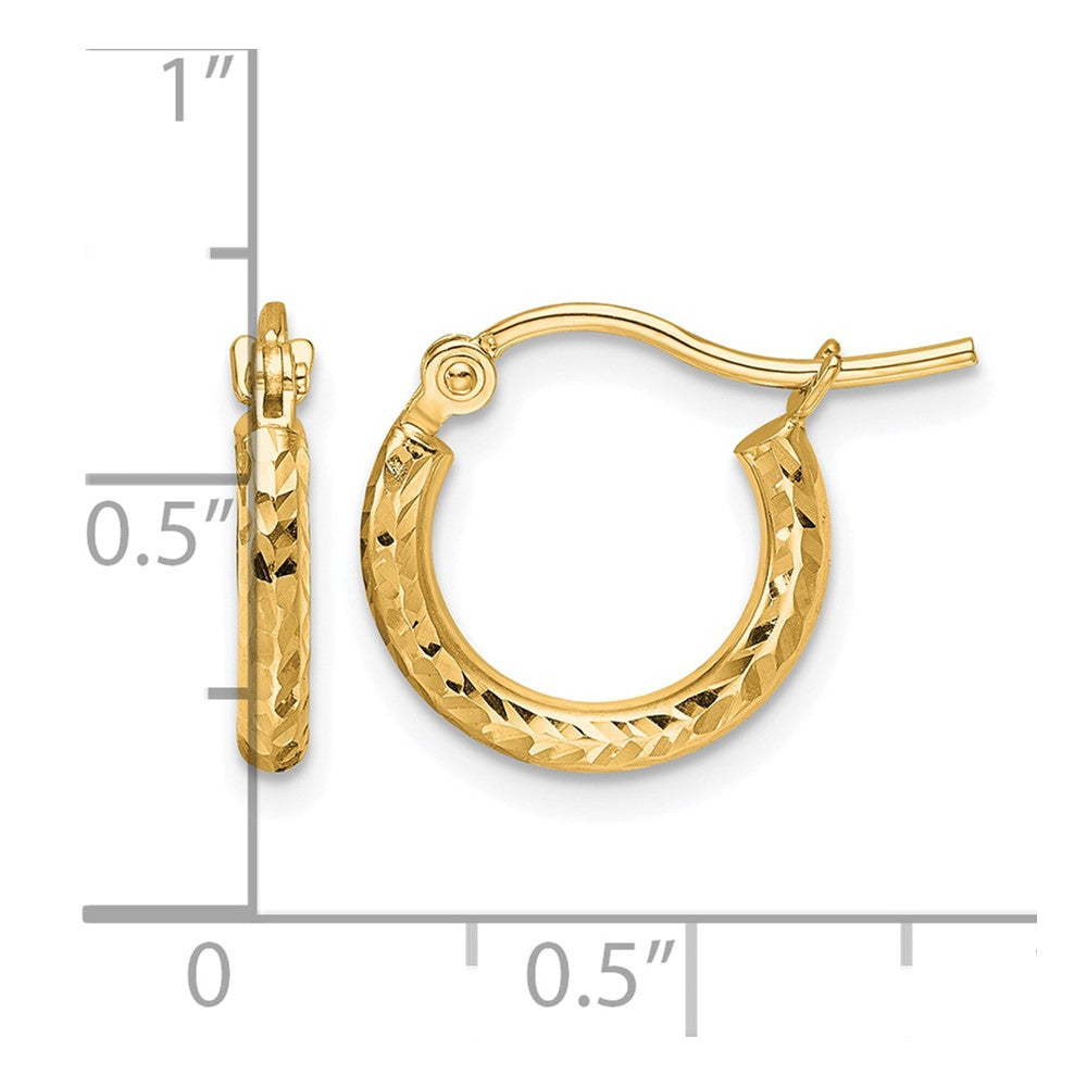10k Diamond-cut 2mm Round Tube Hoop Earrings