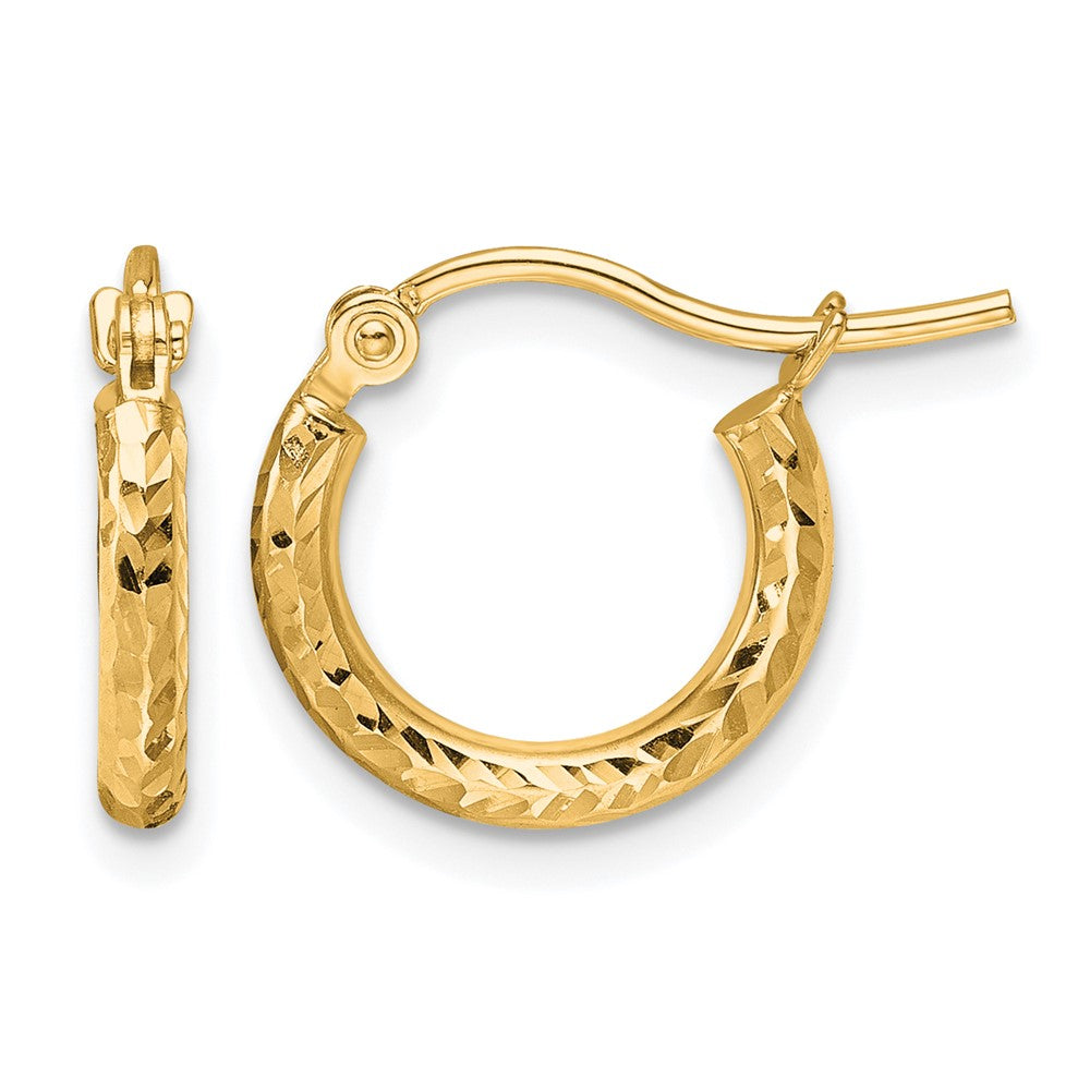 10k Diamond-cut 2mm Round Tube Hoop Earrings