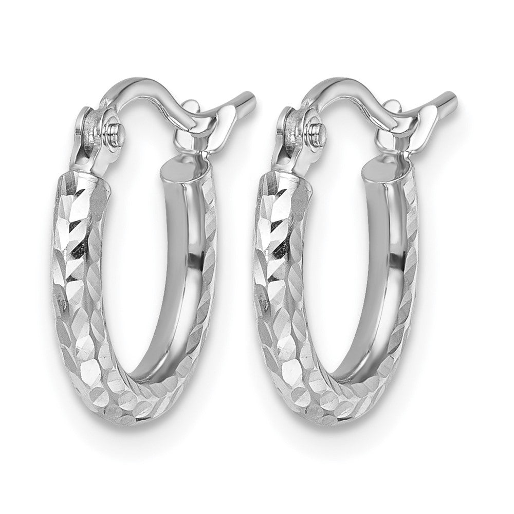 10k White Gold Diamond-cut 2mm Round Tube Hoop Earrings