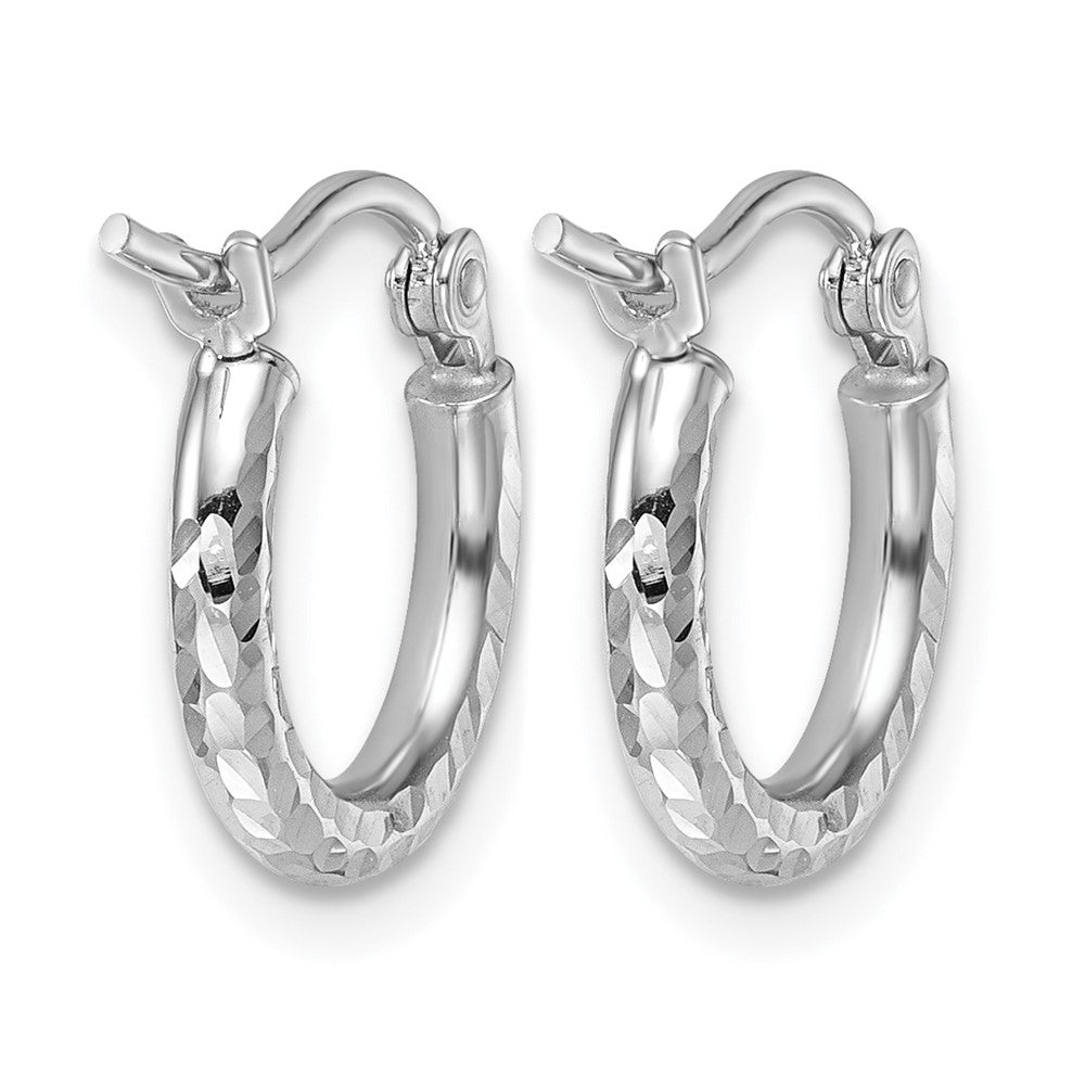 10k White Gold Diamond-cut 2mm Round Tube Hoop Earrings