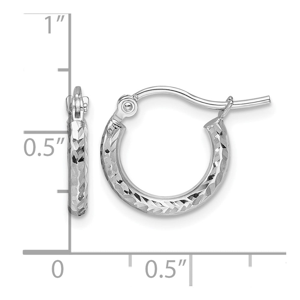 10k White Gold Diamond-cut 2mm Round Tube Hoop Earrings