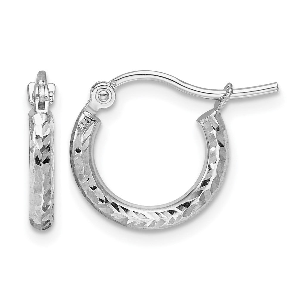 10k White Gold Diamond-cut 2mm Round Tube Hoop Earrings