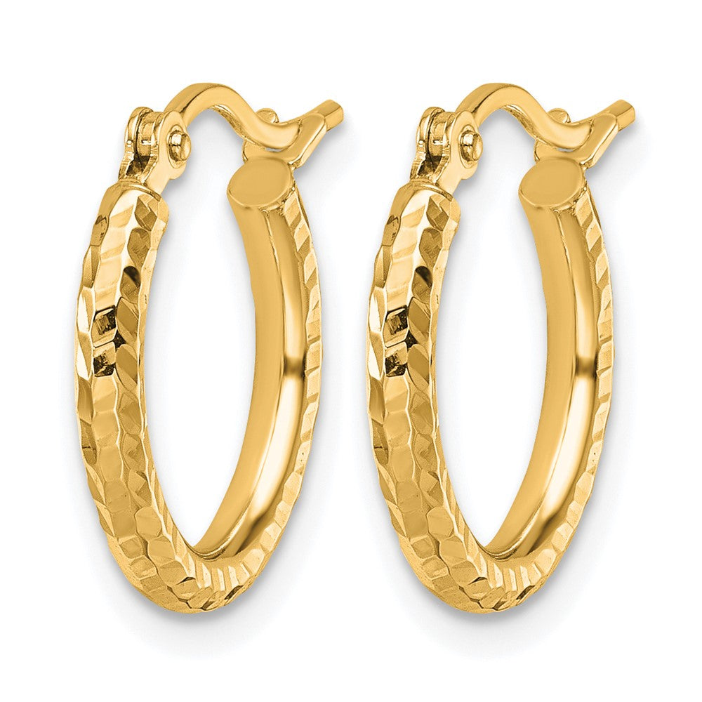 10k Diamond-cut 2mm Round Tube Hoop Earrings