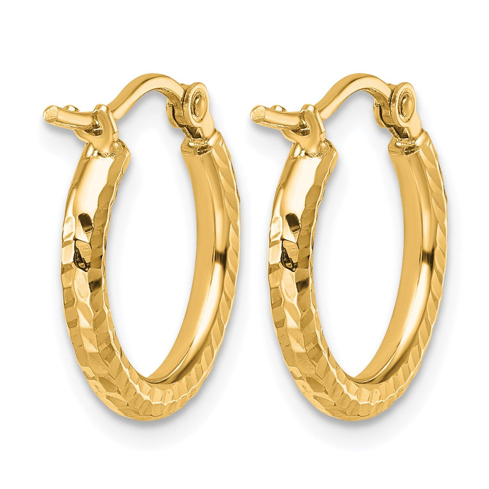 10k Diamond-cut 2mm Round Tube Hoop Earrings