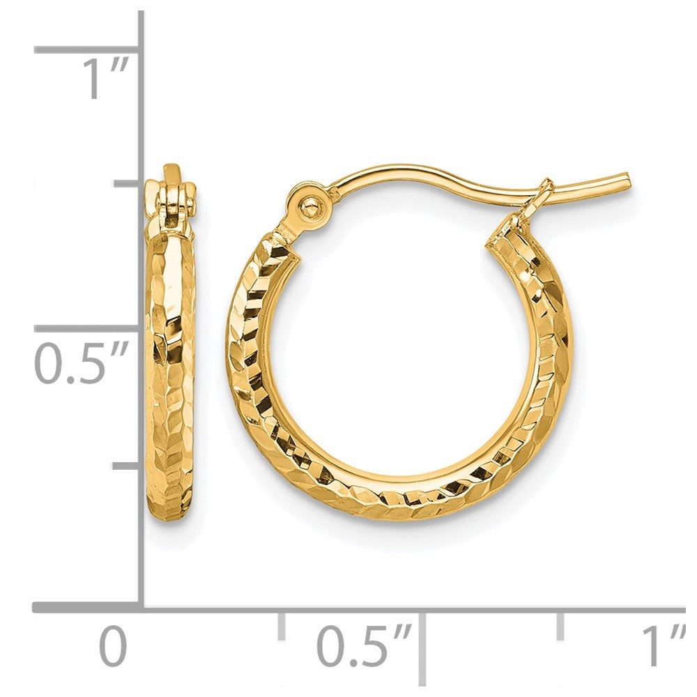 10k Diamond-cut 2mm Round Tube Hoop Earrings