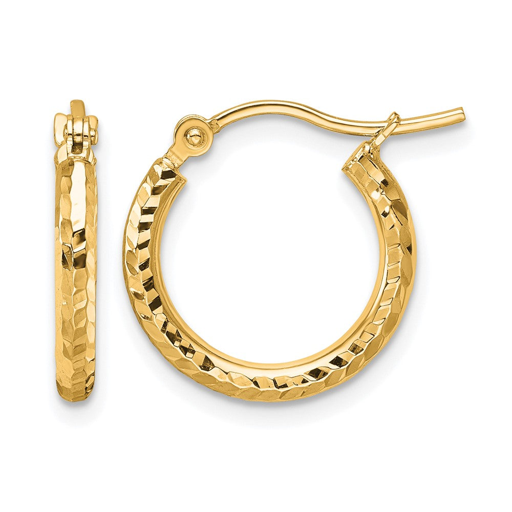 10k Diamond-cut 2mm Round Tube Hoop Earrings