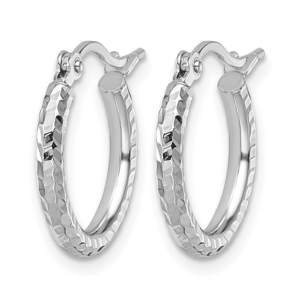 10k White Gold Diamond-cut 2mm Round Tube Hoop Earrings