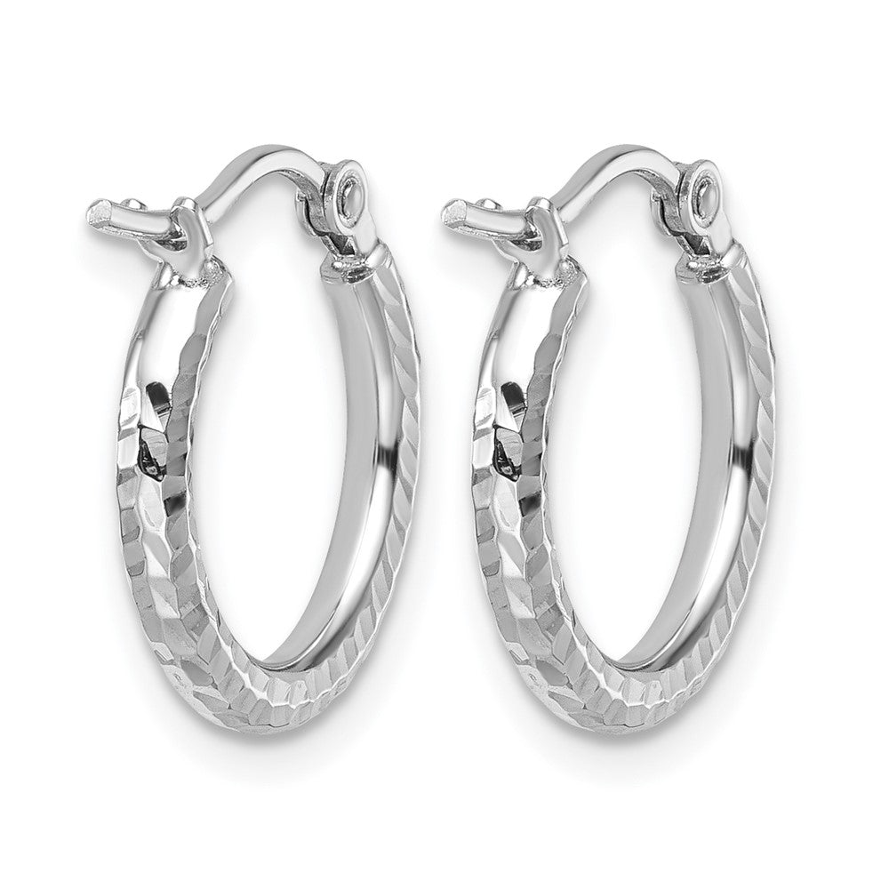10k White Gold Diamond-cut 2mm Round Tube Hoop Earrings