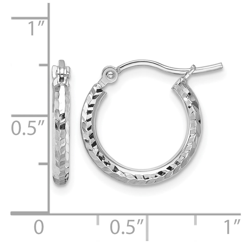 10k White Gold Diamond-cut 2mm Round Tube Hoop Earrings