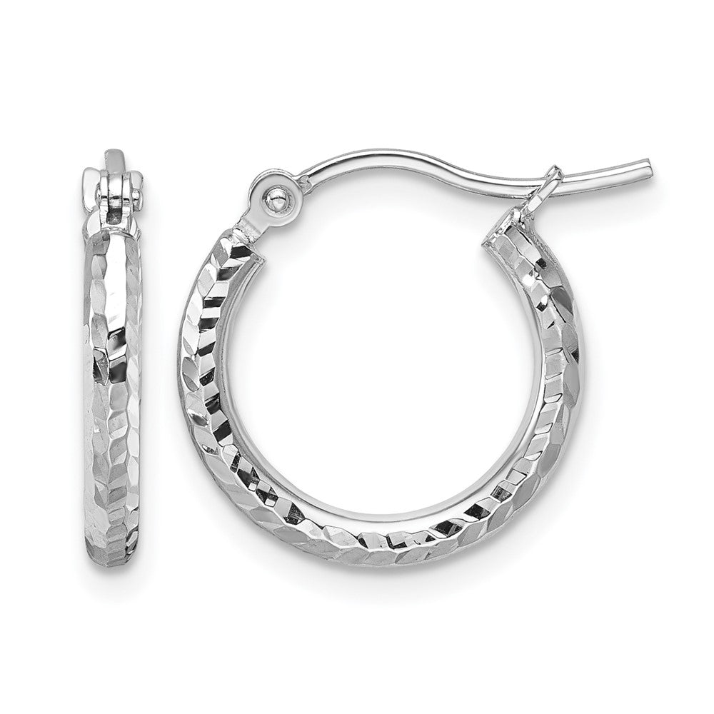 10k White Gold Diamond-cut 2mm Round Tube Hoop Earrings
