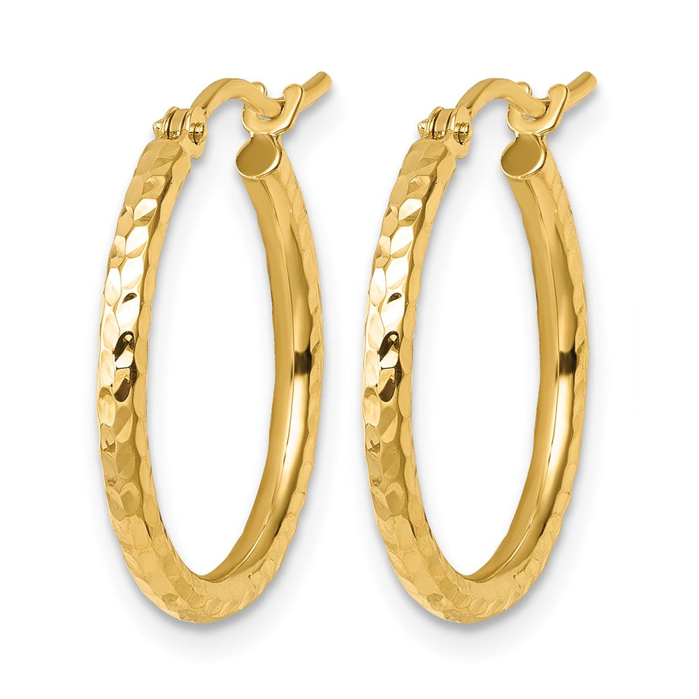 10k Diamond-cut 2mm Round Tube Hoop Earrings
