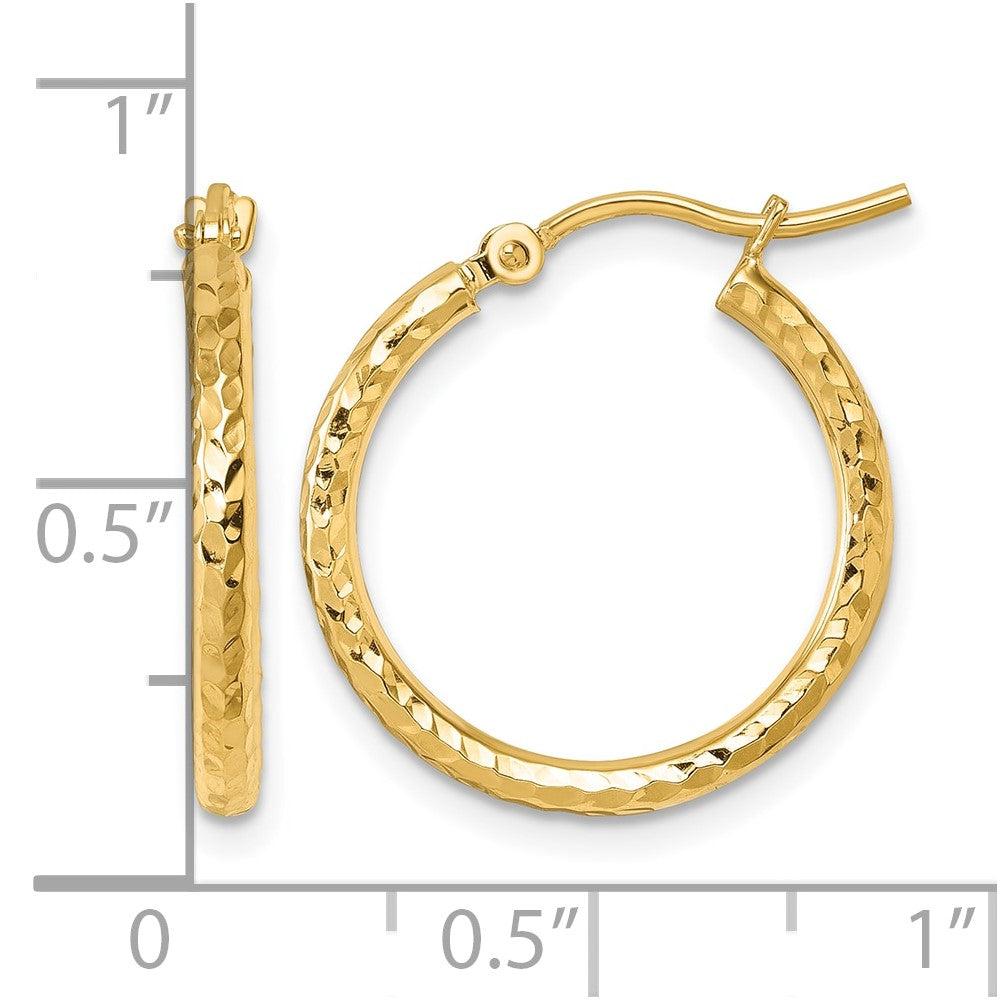 10k Diamond-cut 2mm Round Tube Hoop Earrings
