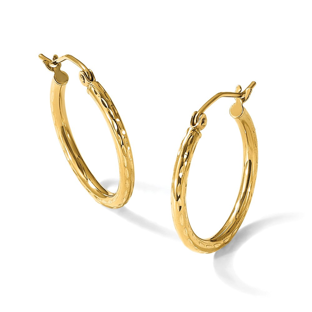 10k Diamond-cut 2mm Round Tube Hoop Earrings