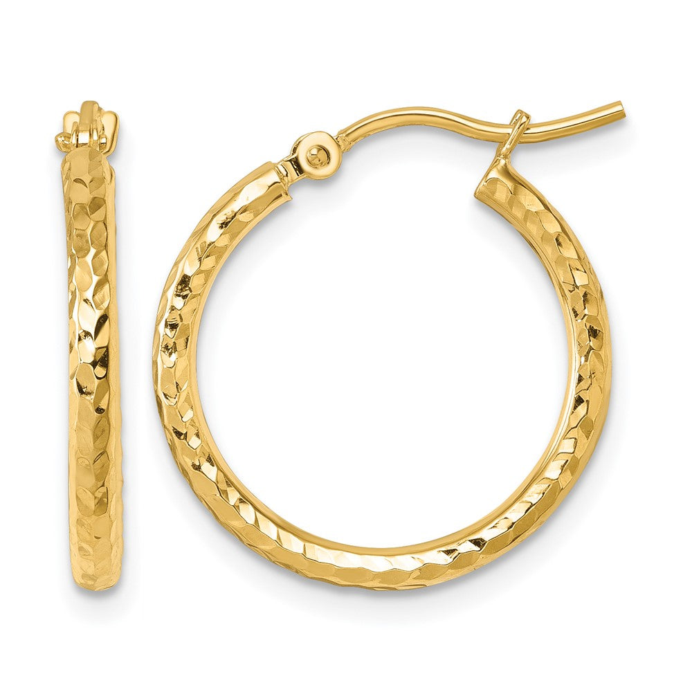 10k Diamond-cut 2mm Round Tube Hoop Earrings