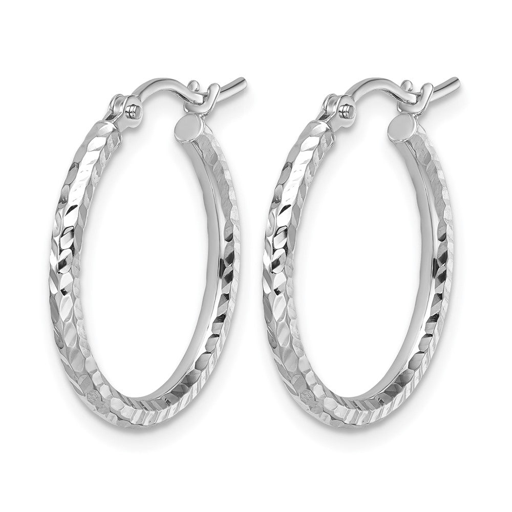 10k White Gold Diamond-cut 2mm Round Tube Hoop Earrings