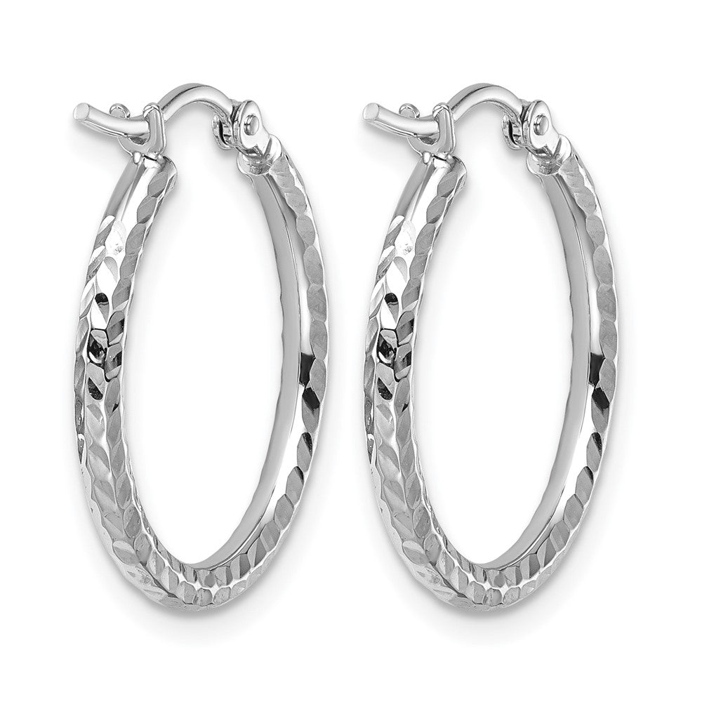 10k White Gold Diamond-cut 2mm Round Tube Hoop Earrings