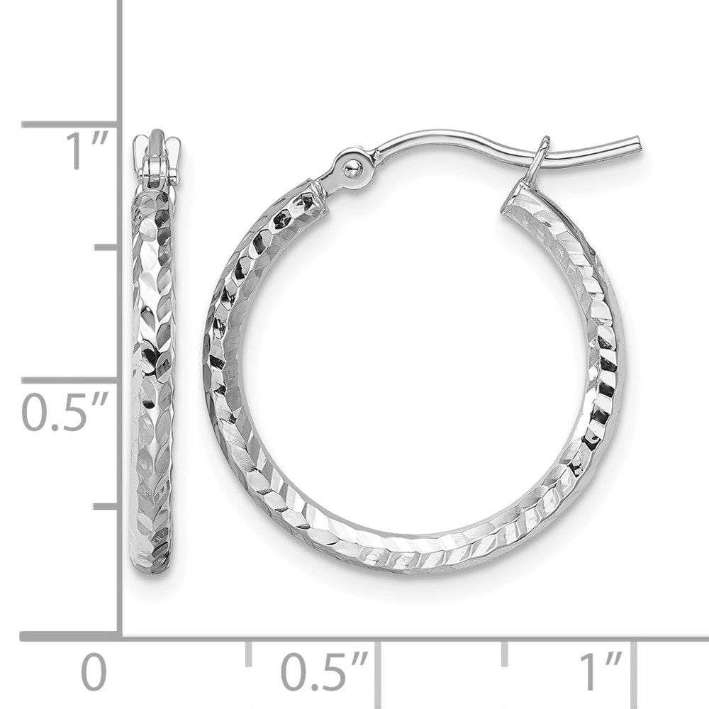 10k White Gold Diamond-cut 2mm Round Tube Hoop Earrings