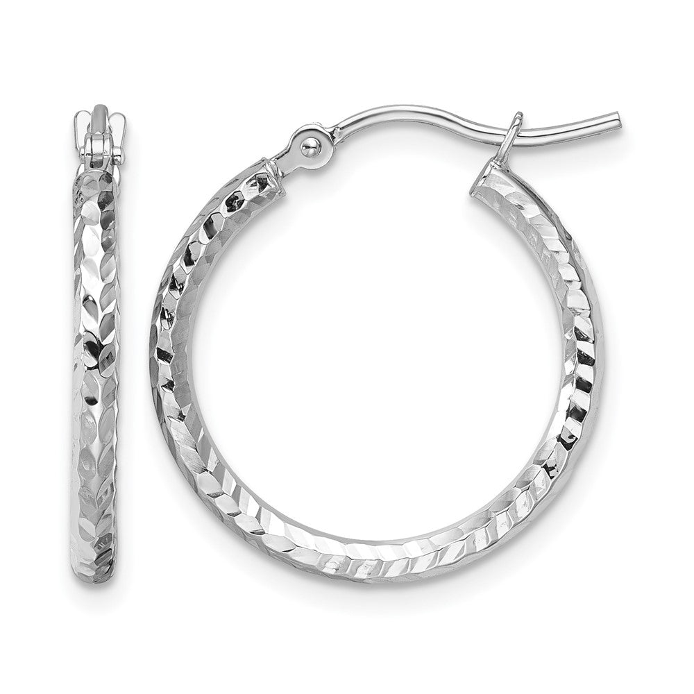 10k White Gold Diamond-cut 2mm Round Tube Hoop Earrings