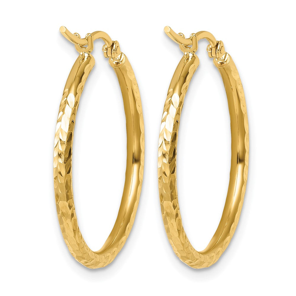 10k Diamond-cut 2mm Round Tube Hoop Earrings