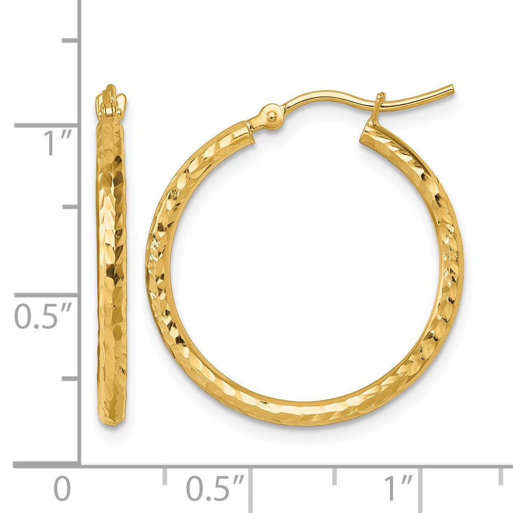 10k Diamond-cut 2mm Round Tube Hoop Earrings
