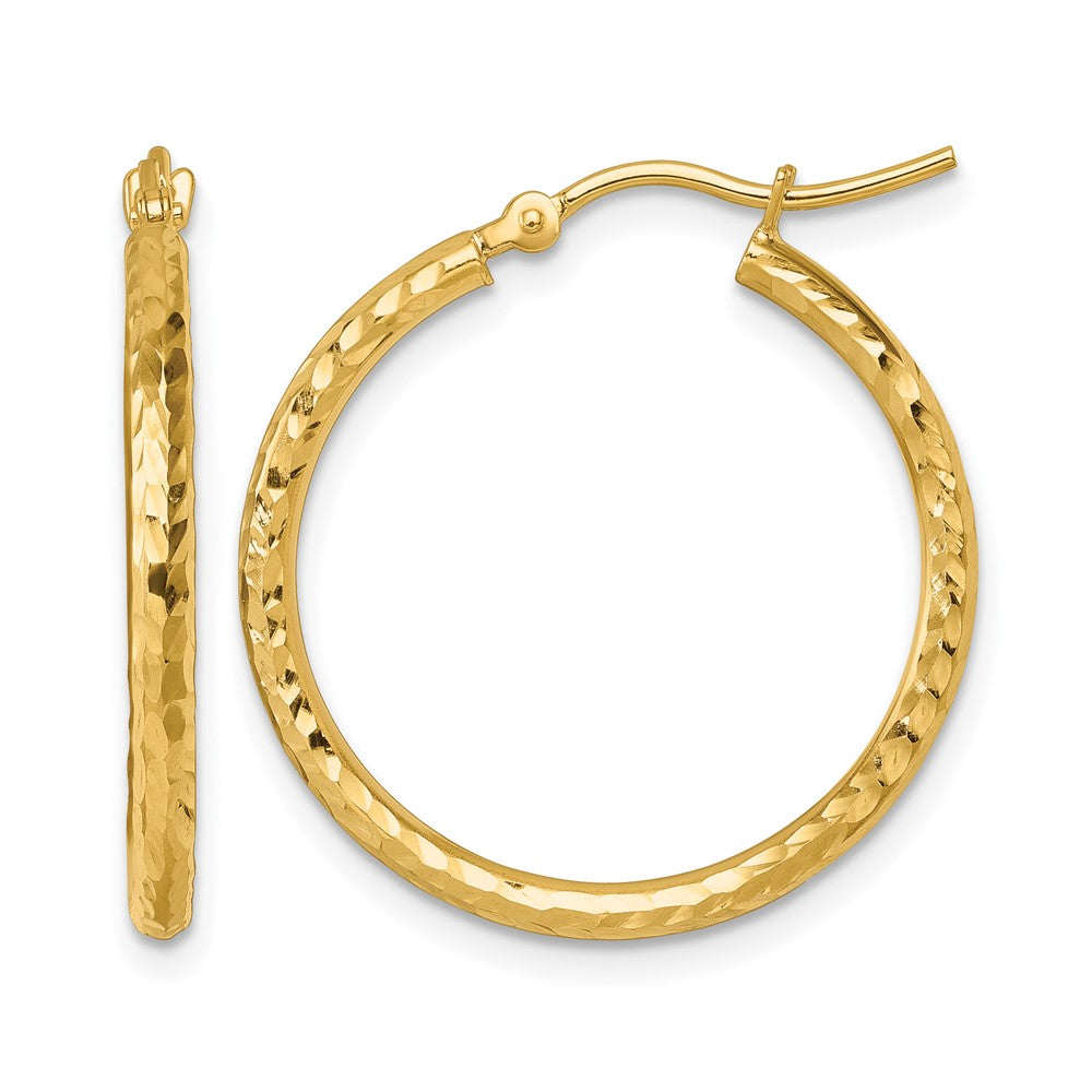 10k Diamond-cut 2mm Round Tube Hoop Earrings
