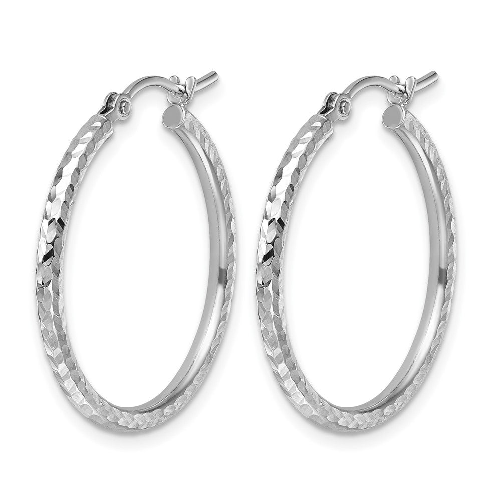 10k White Gold Diamond-cut 2mm Round Tube Hoop Earrings