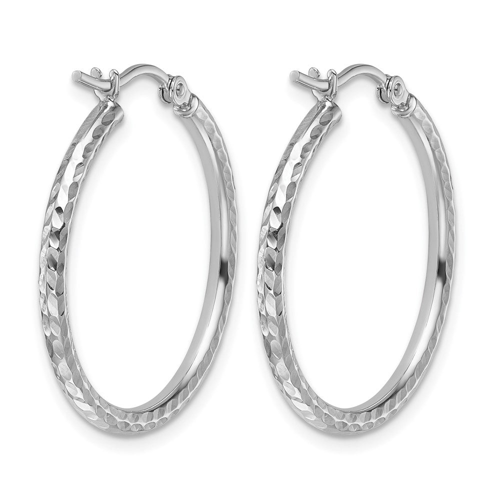 10k White Gold Diamond-cut 2mm Round Tube Hoop Earrings