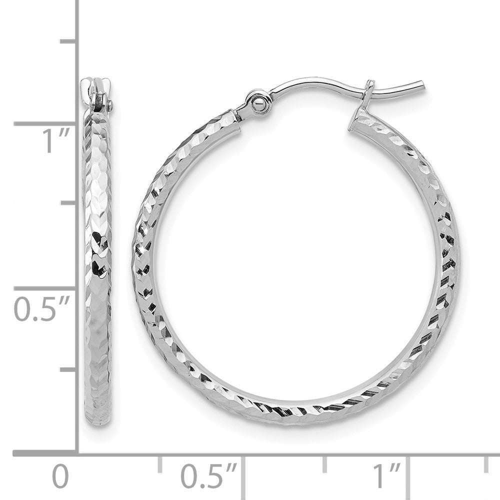 10k White Gold Diamond-cut 2mm Round Tube Hoop Earrings