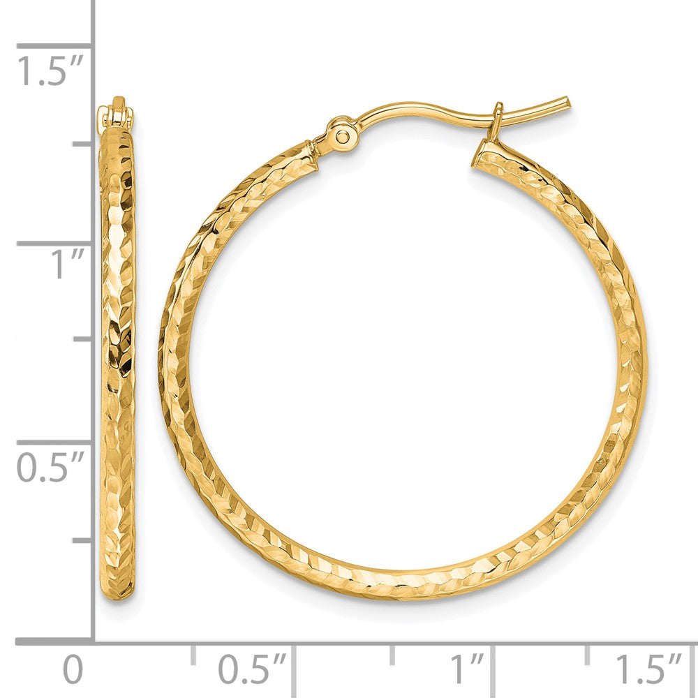 10k Diamond-cut 2mm Round Tube Hoop Earrings