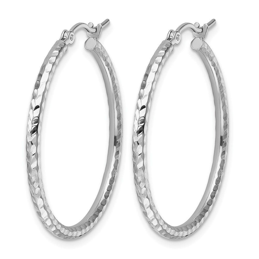 10k White Gold Diamond-cut 2mm Round Tube Hoop Earrings