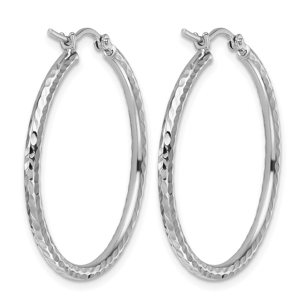 10k White Gold Diamond-cut 2mm Round Tube Hoop Earrings