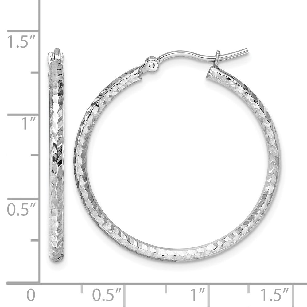 10k White Gold Diamond-cut 2mm Round Tube Hoop Earrings