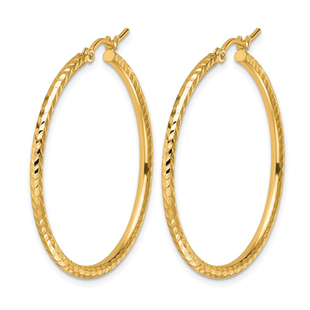 10k Diamond-cut 2mm Round Tube Hoop Earrings