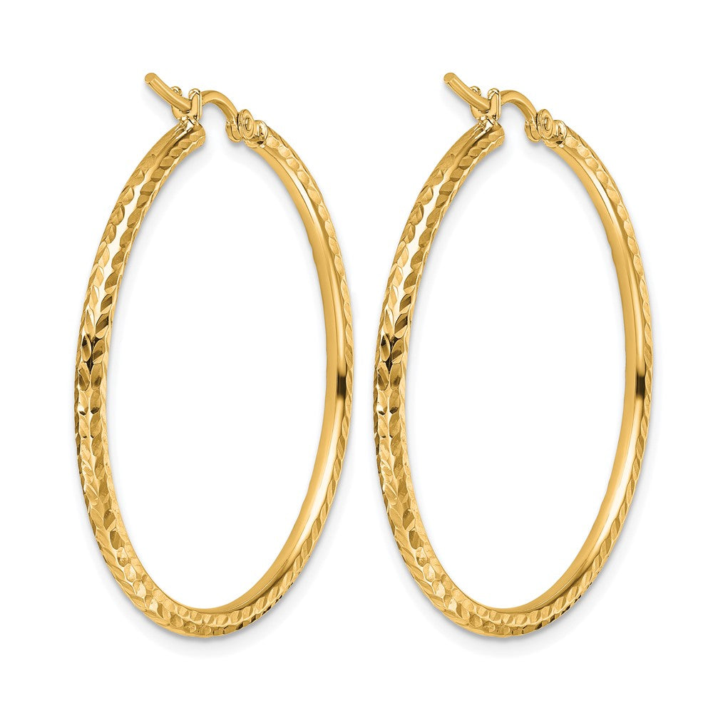 10k Diamond-cut 2mm Round Tube Hoop Earrings