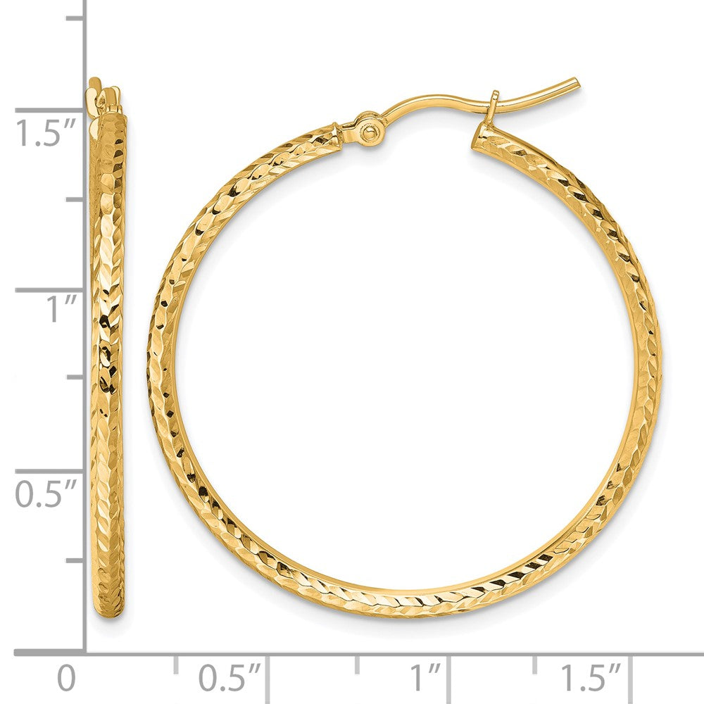 10k Diamond-cut 2mm Round Tube Hoop Earrings