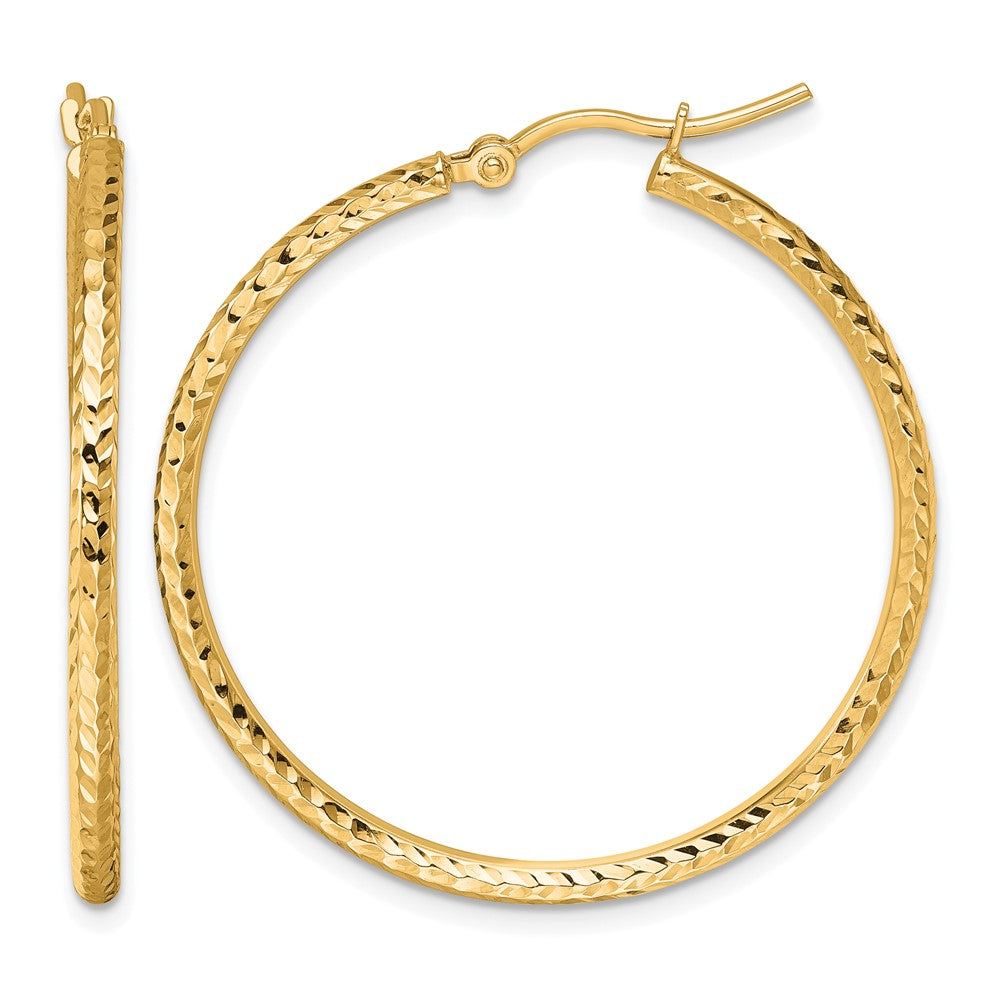 10k Diamond-cut 2mm Round Tube Hoop Earrings