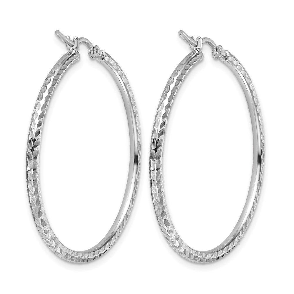 10k White Gold Diamond-cut 2mm Round Tube Hoop Earrings