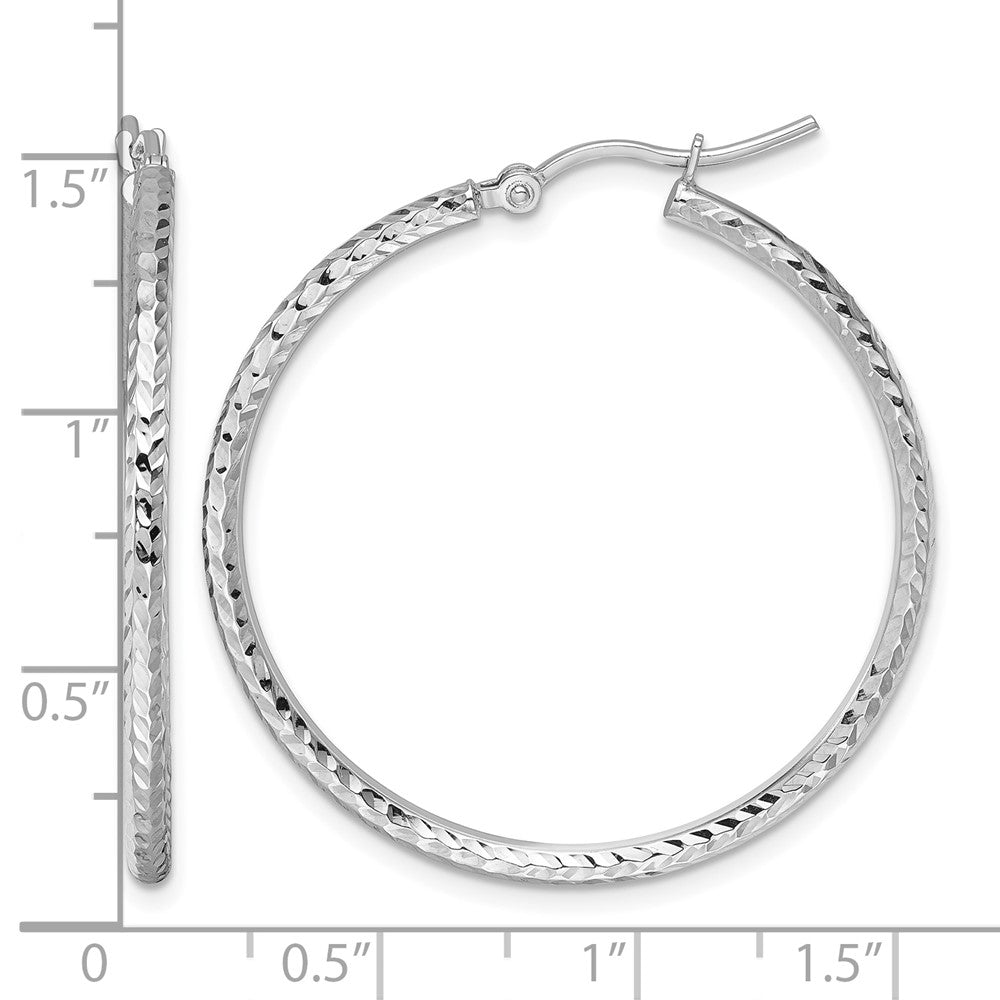 10k White Gold Diamond-cut 2mm Round Tube Hoop Earrings