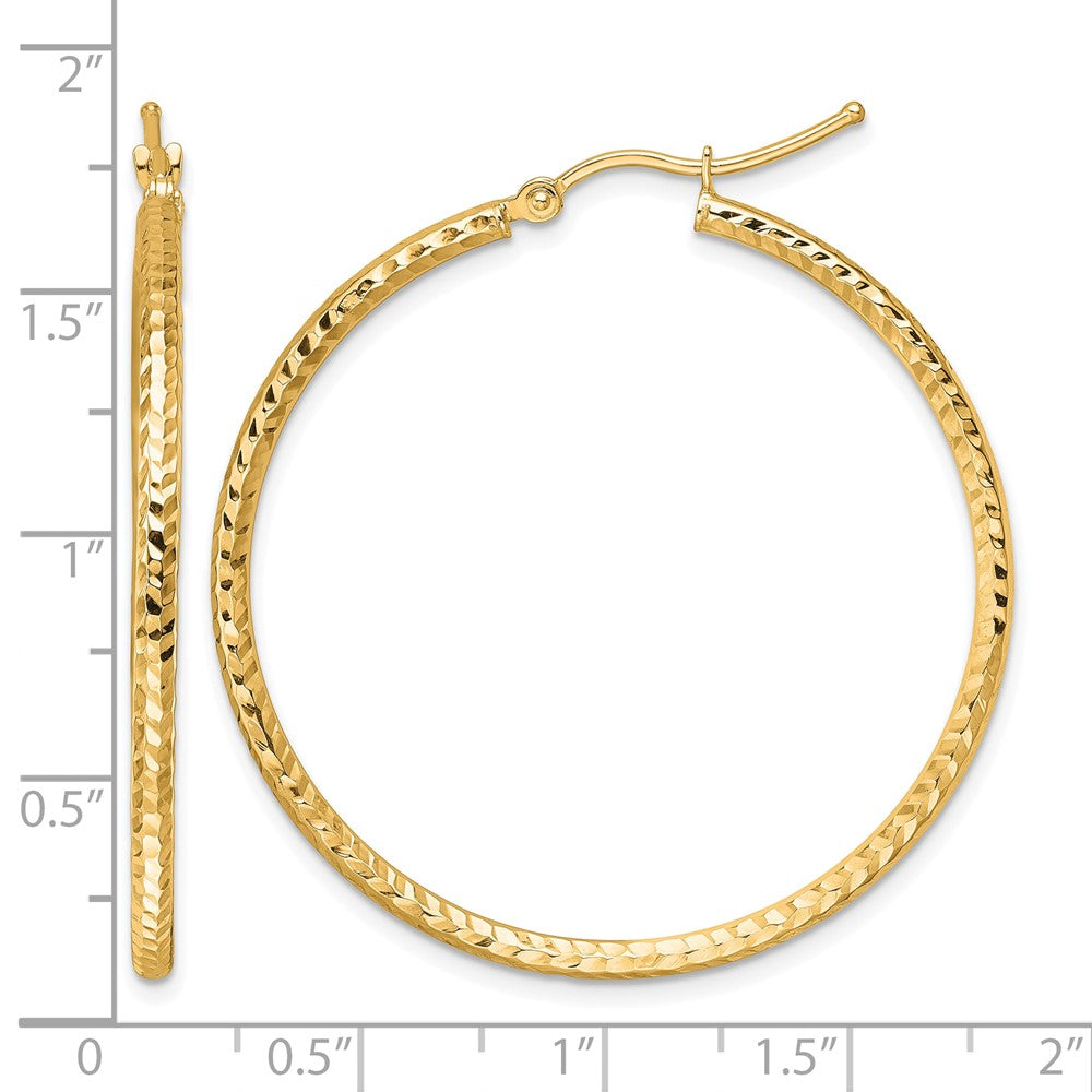 10k Diamond-cut 2mm Round Tube Hoop Earrings