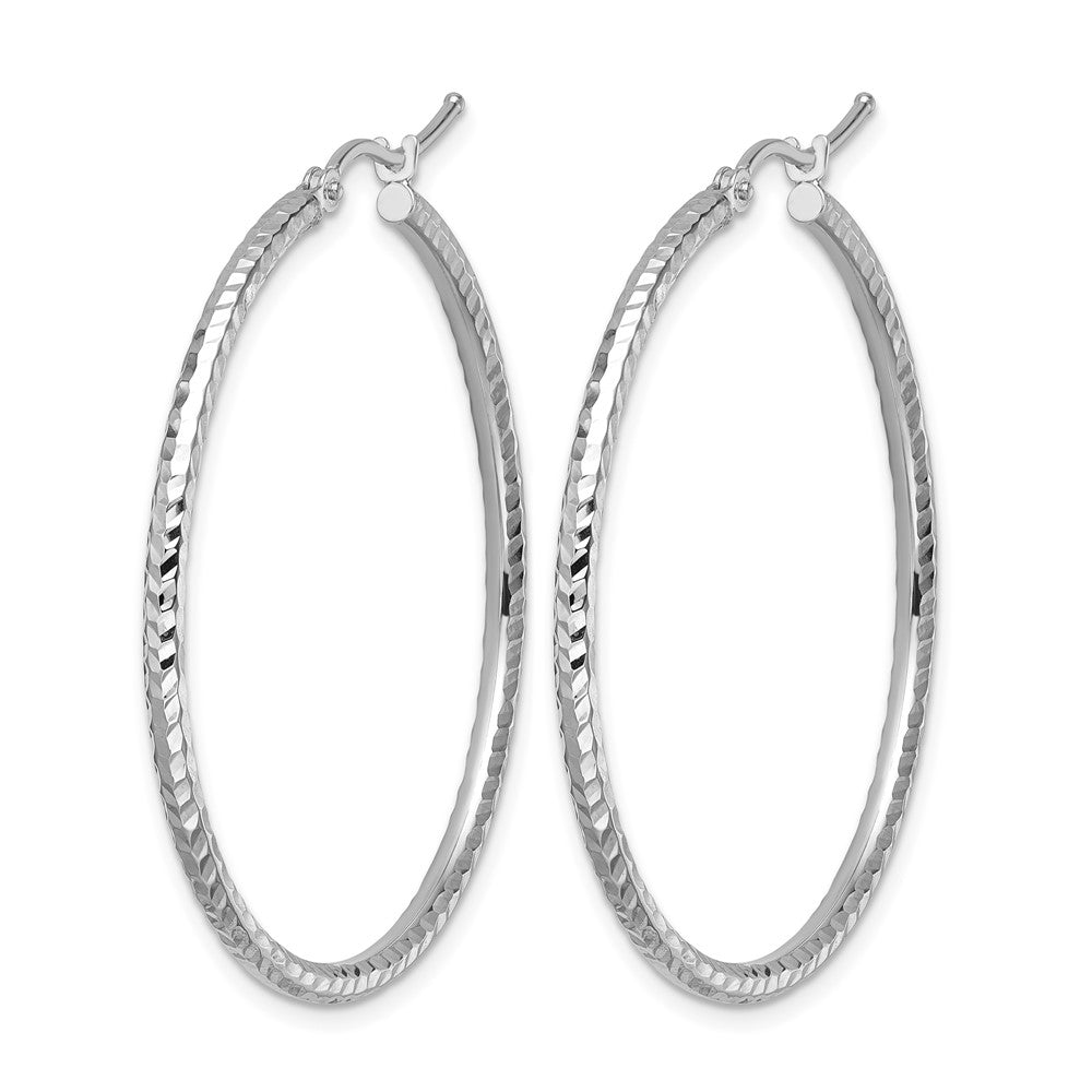 10k White Gold Diamond-cut 2mm Round Tube Hoop Earrings