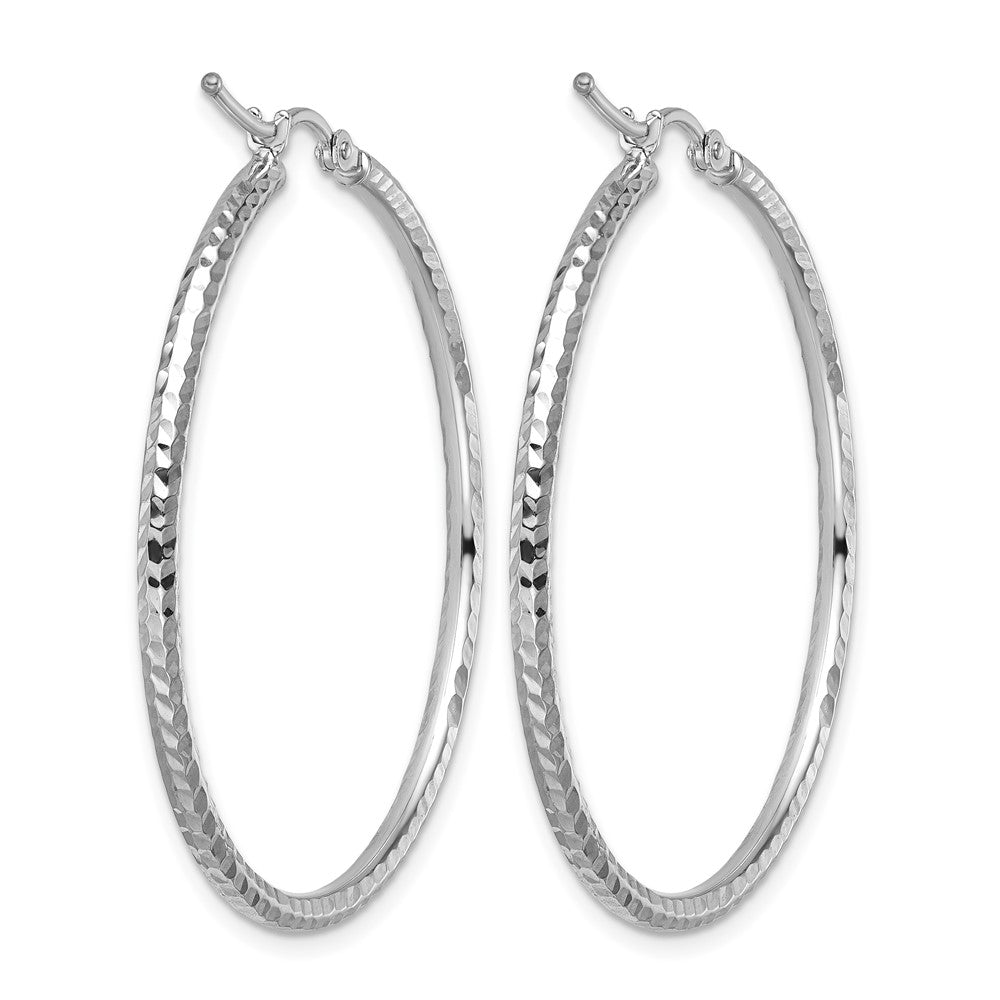 10k White Gold Diamond-cut 2mm Round Tube Hoop Earrings