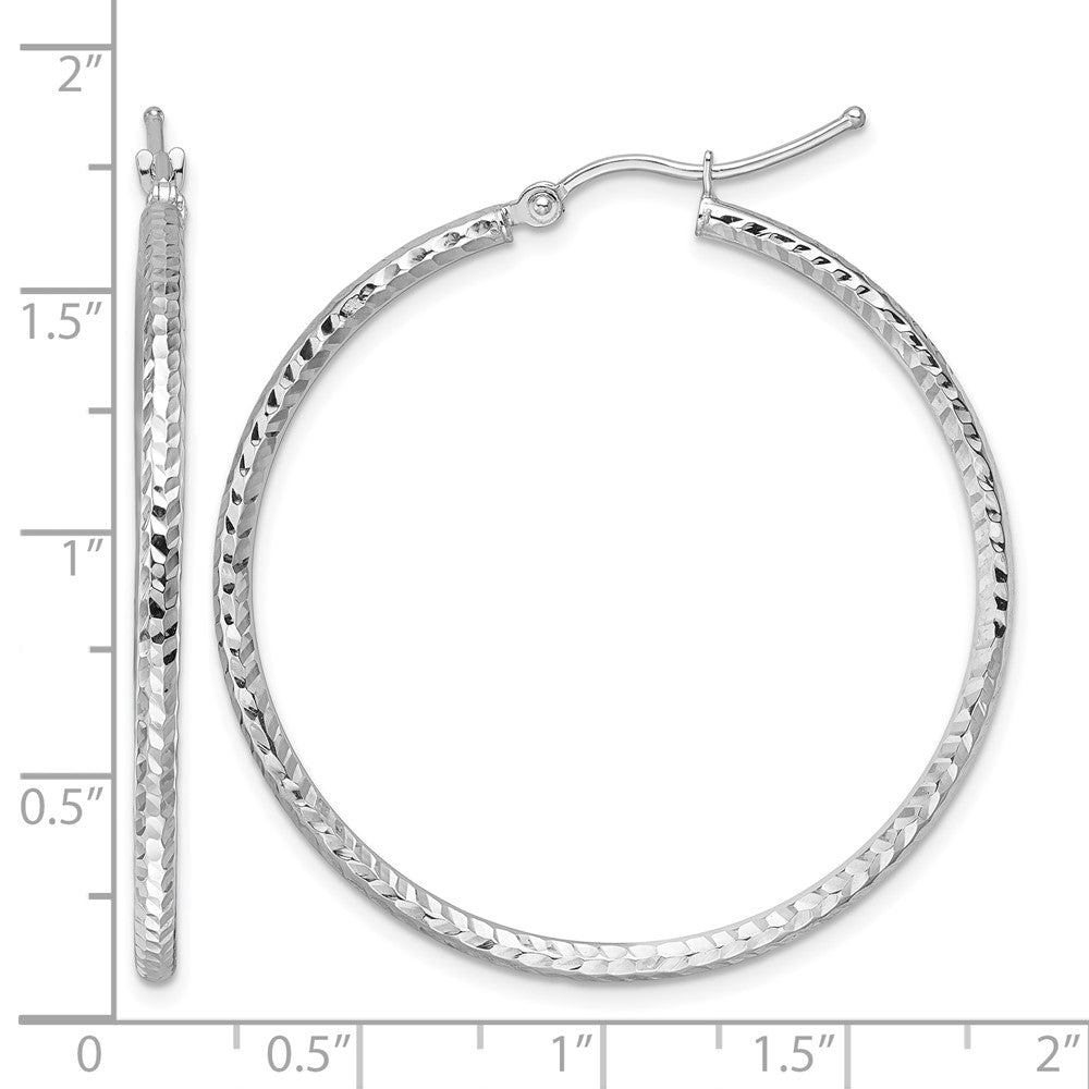 10k White Gold Diamond-cut 2mm Round Tube Hoop Earrings
