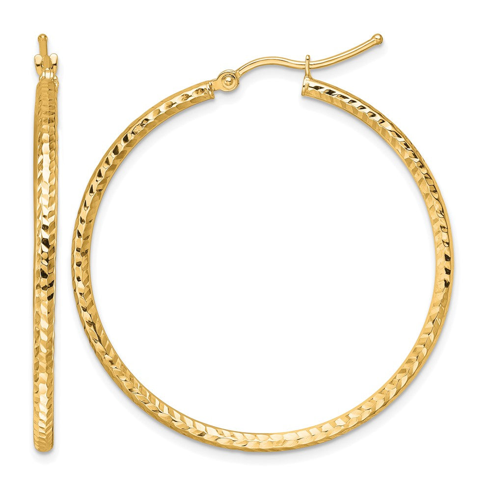 10k Diamond-cut 2mm Round Tube Hoop Earrings