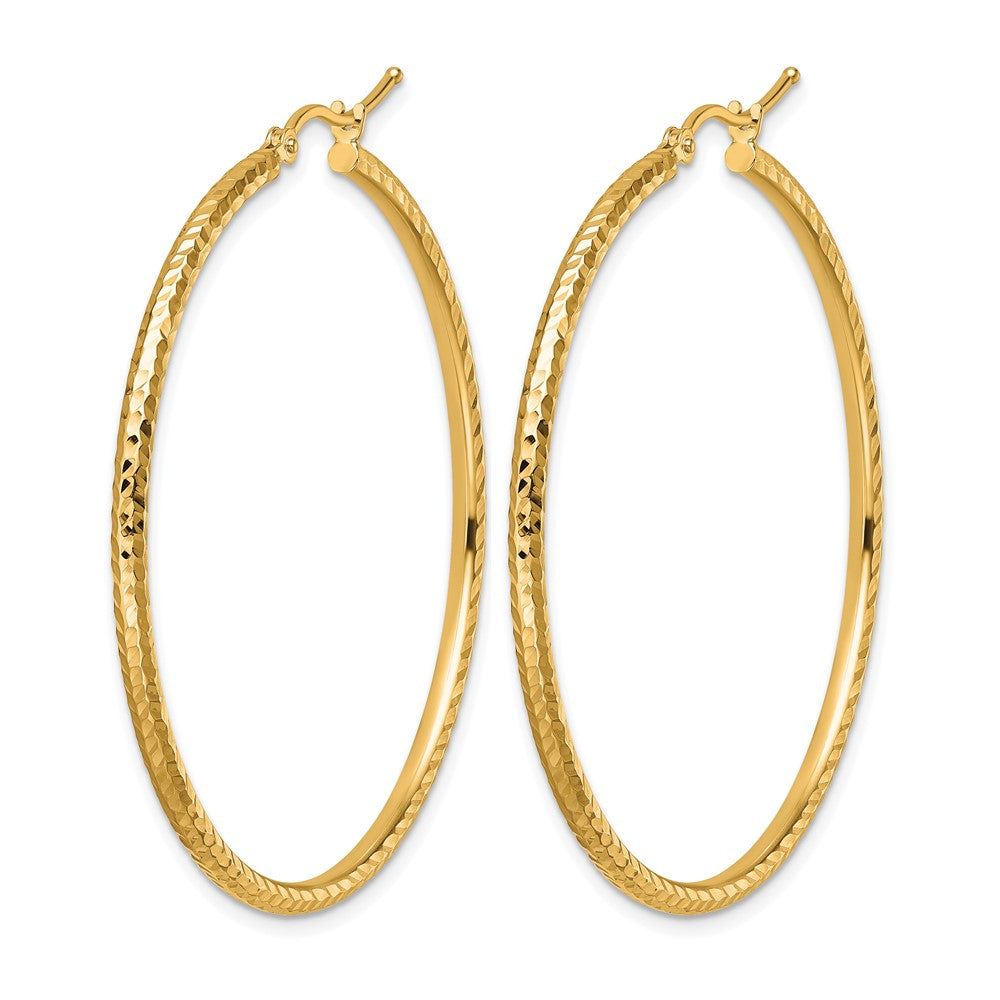 10k Diamond-cut 2mm Round Tube Hoop Earrings