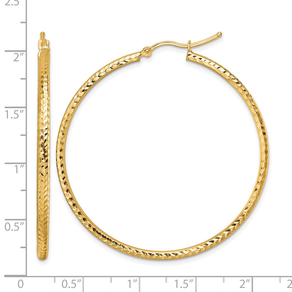 10k Diamond-cut 2mm Round Tube Hoop Earrings