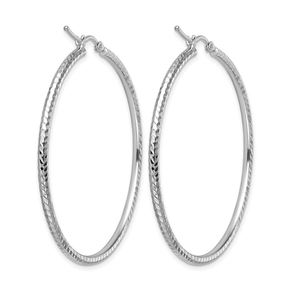 10k White Gold Diamond-cut 2mm Round Tube Hoop Earrings