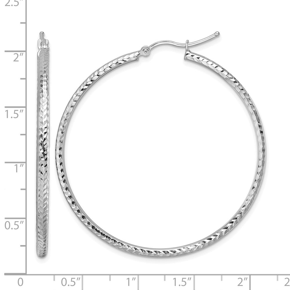 10k White Gold Diamond-cut 2mm Round Tube Hoop Earrings