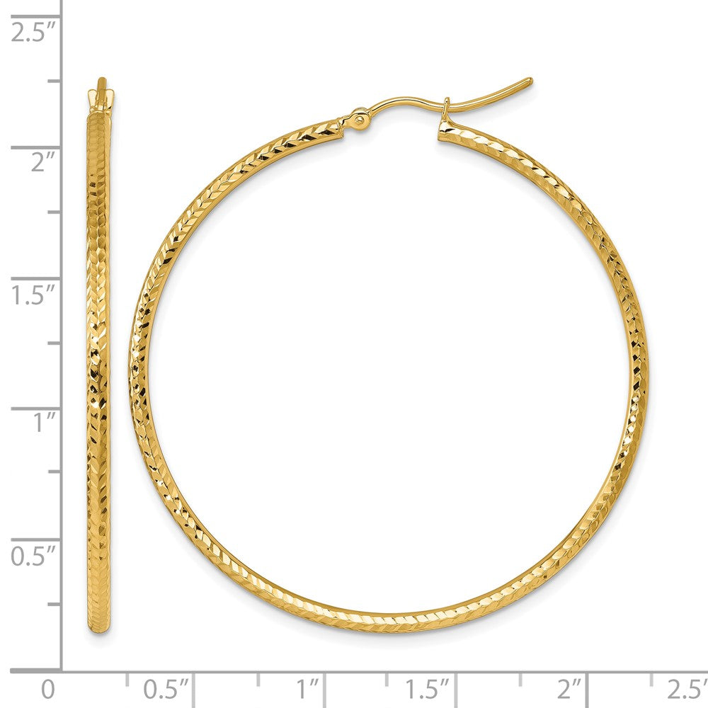 10k Diamond-cut 2mm Round Tube Hoop Earrings